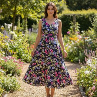 Viscoză RADIANCE Flower Uma navy digital print