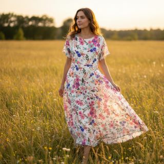 Viscoză LUREX Tossed flowers white digital print