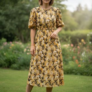 Viscoză LUREX White flowers ecru digital print