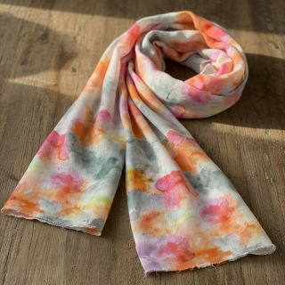 In cu bumbac Abstract flowers RAMIE orange digital print