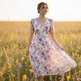 In cu bumbac Peony roses RAMIE light pink digital print