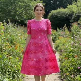 Țesătură din bumbac TIE DYE EMBROIDERY Poppy design U