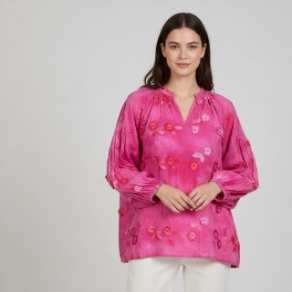 Țesătură din bumbac TIE DYE EMBROIDERY Poppy design U