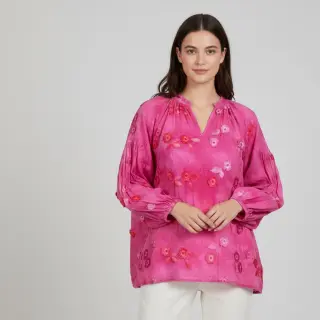 Țesătură din bumbac TIE DYE EMBROIDERY Poppy design U