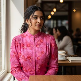 Țesătură din bumbac TIE DYE EMBROIDERY Poppy design U