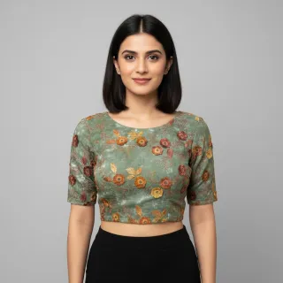 Țesătură din bumbac TIE DYE EMBROIDERY Poppy design O