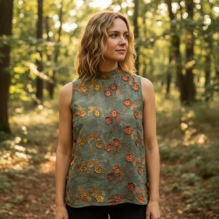 Țesătură din bumbac TIE DYE EMBROIDERY Poppy design O