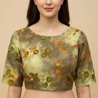 Țesătură din bumbac TIE DYE EMBROIDERY Poppy design P