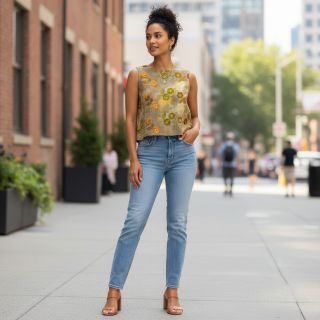 Țesătură din bumbac TIE DYE EMBROIDERY Poppy design P