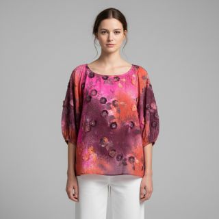 Țesătură din bumbac TIE DYE EMBROIDERY Poppy design Q