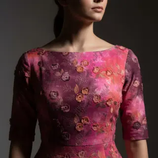 Țesătură din bumbac TIE DYE EMBROIDERY Poppy design Q