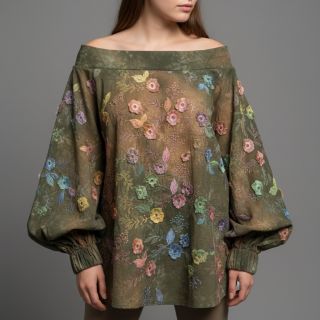 Țesătură din bumbac TIE DYE EMBROIDERY Poppy design N