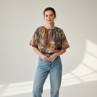 Țesătură din bumbac TIE DYE EMBROIDERY Poppy design M