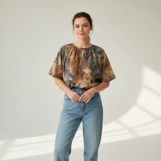 Țesătură din bumbac TIE DYE EMBROIDERY Poppy design M