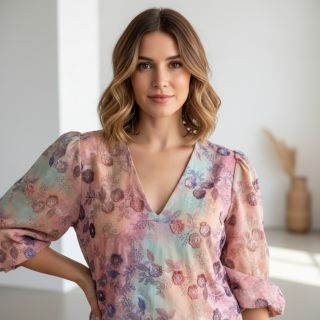 Țesătură din bumbac TIE DYE EMBROIDERY Poppy design R