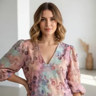 Țesătură din bumbac TIE DYE EMBROIDERY Poppy design R