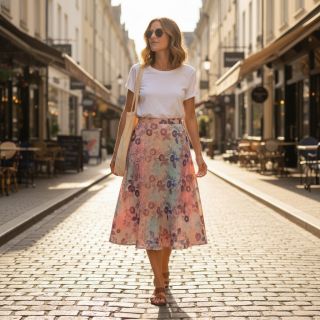 Țesătură din bumbac TIE DYE EMBROIDERY Poppy design R