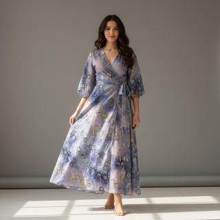 Țesătură din bumbac TIE DYE EMBROIDERY Poppy design T