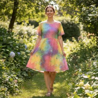 Țesătură din bumbac EMBROIDERY Tie dye Della design A