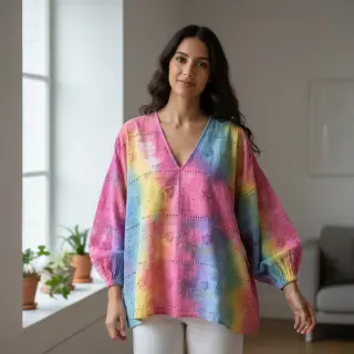 Țesătură din bumbac EMBROIDERY Tie dye Della design B