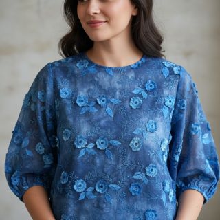 Țesătură din bumbac TIE DYE EMBROIDERY Poppy design L