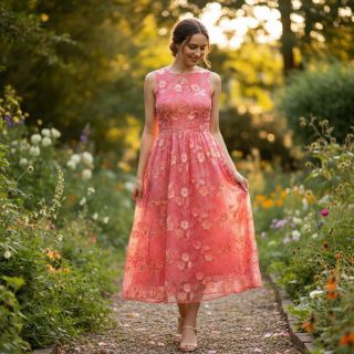 Țesătură din bumbac TIE DYE EMBROIDERY Poppy design K