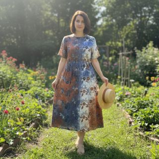 Țesătură din bumbac TIE DYE EMBROIDERY Poppy design I