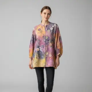 Țesătură din bumbac TIE DYE EMBROIDERY Poppy design E