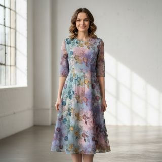 Țesătură din bumbac TIE DYE EMBROIDERY Poppy design C