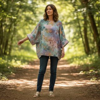 Țesătură din bumbac TIE DYE EMBROIDERY Poppy design C