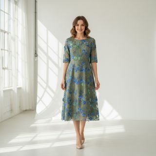 Țesătură din bumbac TIE DYE EMBROIDERY Poppy design B