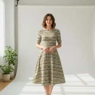 Țesătură din bumbac Small stripes Snoozy taupe