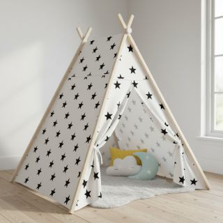 Țesătură din bumbac Stars white/black