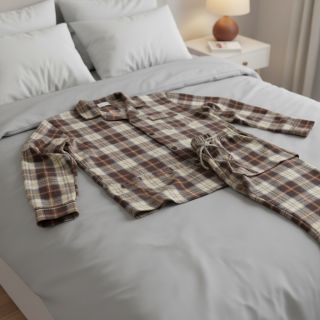 Țesătură din bumbac YARN DYED CHECK BRUSHED brown