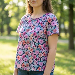 Țesătură din bumbac Significant flowers navy digital print