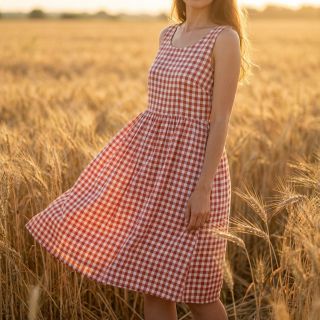 Țesătură din bumbac Check terra