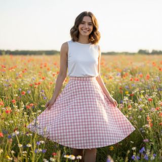 Țesătură din bumbac Check old rose