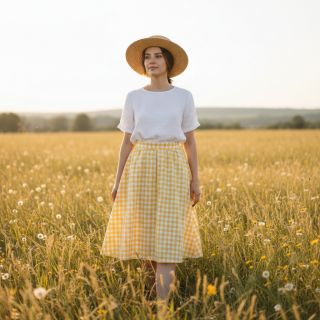 Țesătură din bumbac Check yellow