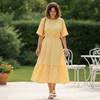 Țesătură din bumbac Check yellow