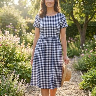 Țesătură din bumbac Check navy