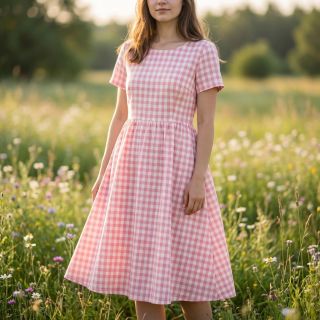 Țesătură din bumbac Check rosa