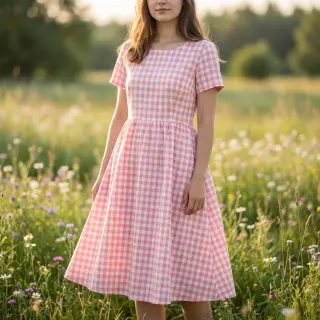 Țesătură din bumbac Check rosa