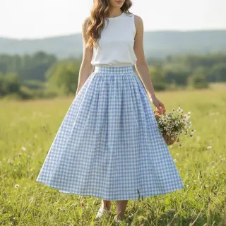 Țesătură din bumbac Check light blue