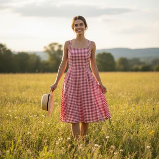 Țesătură din bumbac Check red