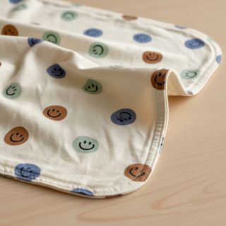 Țesătură din bumbac FLANNEL Happy faces off white green