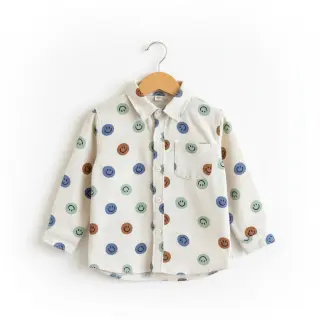 Țesătură din bumbac FLANNEL Happy faces off white green