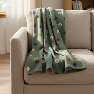 Țesătură din bumbac FLANNEL Happy faces army green