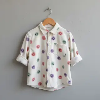 Țesătură din bumbac FLANNEL Happy faces off white lilac