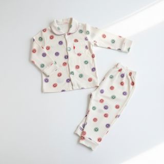 Țesătură din bumbac FLANNEL Happy faces off white lilac