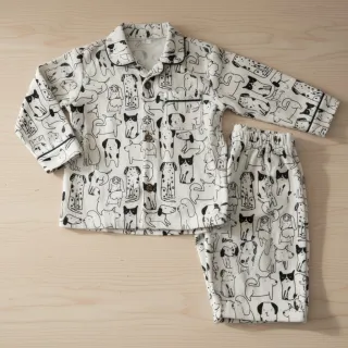Țesătură din bumbac FLANNEL Dogs off white